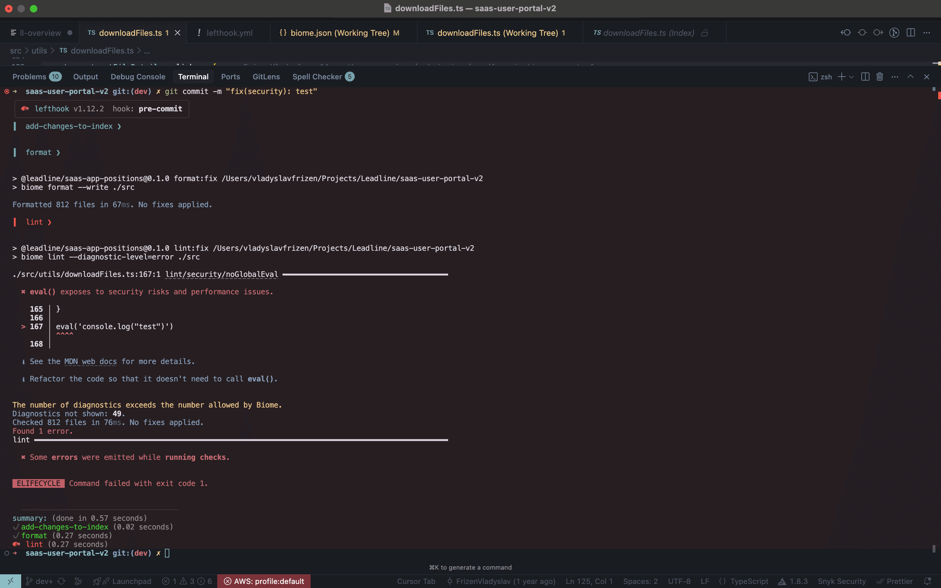 Biome Security Rules Pre-commit Hook